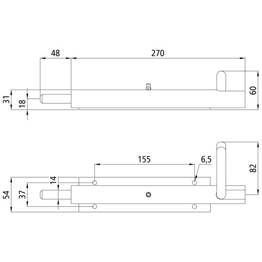 Spring bolt 2220/80 Spring bolt w. screw-on plate, L, stl.