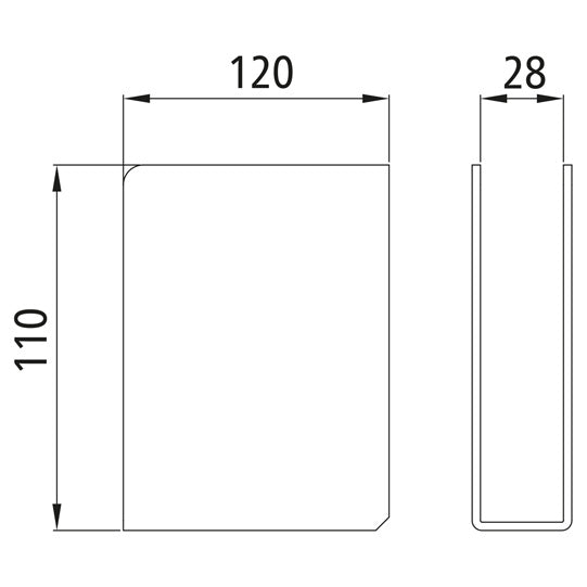 Insert pocket, open, 120 x 110 x 28 mm, raw steel
