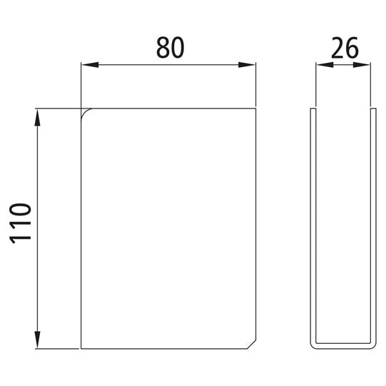 Insert pocket, open, 80 x 110 x 26 mm, raw stl.