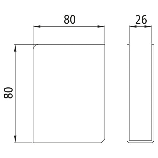 Insert pocket, open, 80 x 80 x 26 mm, raw stl.