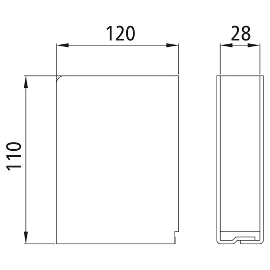 Insert pocket, closed, without hole pattern, 120x110x28 mm, raw