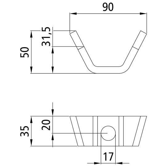 Weld-on bracket/bracket 653, raw stl., 90 mm