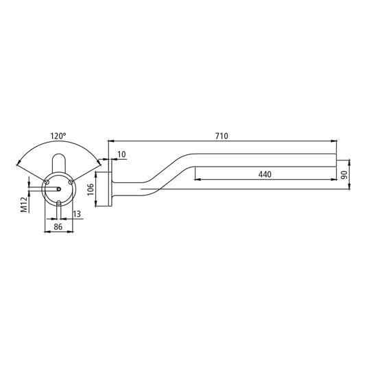 Support tube w/ flange, 40 x 4x 700 mm, galvanised, cranked