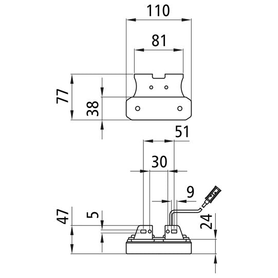 LEDpoint, 24 V, SML, 1.5 m, P&R, 90° angle (C)/77 mm, OEM