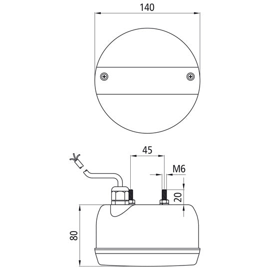 3-chamber light LED, 12/24 V, 140 mm Ø, 0.50 m, open end, OEM