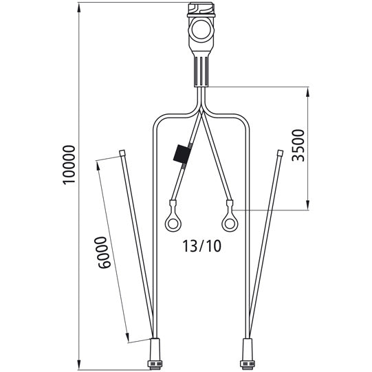 Supply cable, 13-pin plug, 2x5-pin bay. 10000 mm, 2 x DC