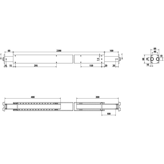 Square locking beam, adjustable, aluminum, 2410 - 2560 mm