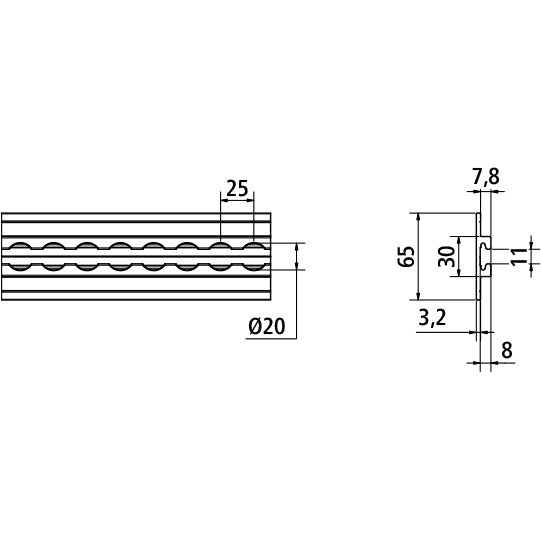 Airline profile anchor rail 4009AL, length 6000 mm