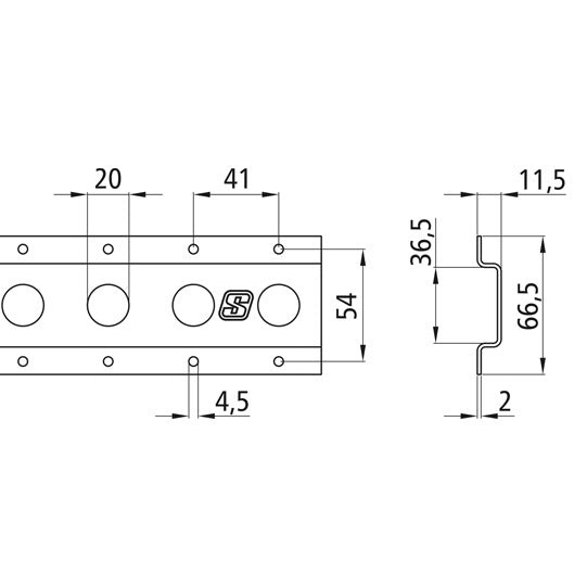 Round-hole anchor channel 1805, galvanised stl., 2993 mm