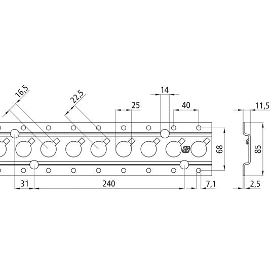 Round-hole anchor channel 1806, galvanised stl., 3000 mm