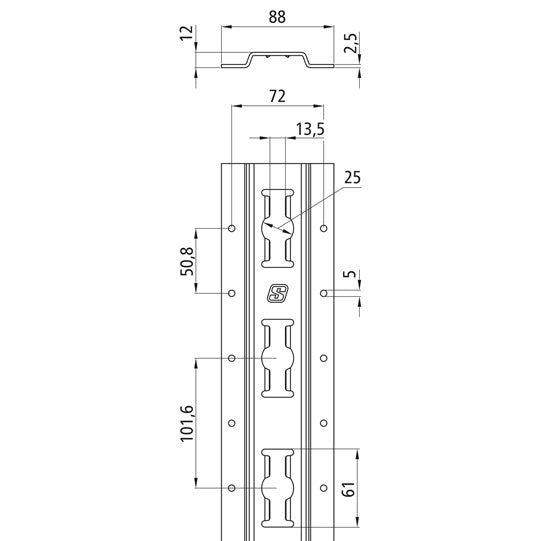 Combination anchor channel 2010, galvanised stl., 3048 mm