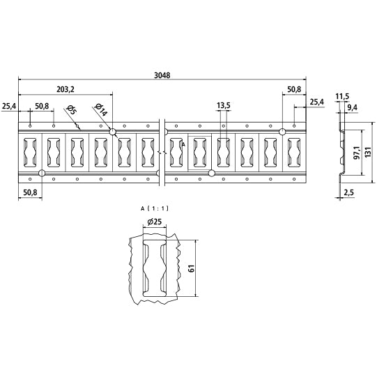 Combination anchor channel 3009, galvanised stl., 3048 mm, 2.5