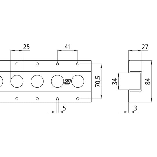 Round-hole anchor channel 3011, galvanised stl., 2993 mm