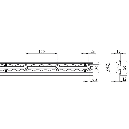 Flygskena för lastsäkring 4004-AL, anodiserad aluminium, 3000 mm