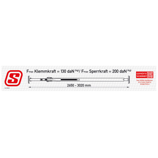 Spännstång 1342 infälld, aluminium/el, 2650-3020mm, BC130/200da