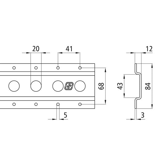 Round-hole anchor channel 1804, galvanised stl., 3048 mm
