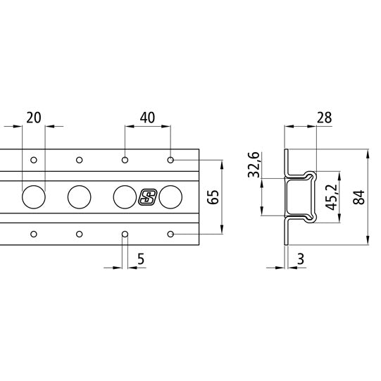 S-Line® round-hole anchor channel 3010-GS, galvanised stl., 777