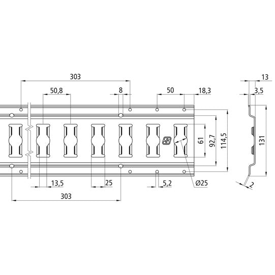 S-Line® combination anchor channel 3009-VK, pol. SS, 5994 mm