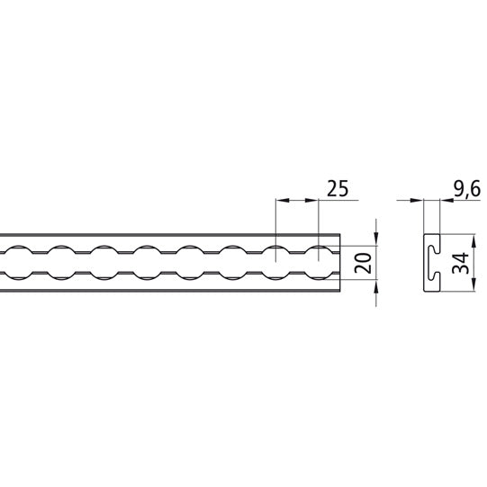Airline profile anchor rail 4002-AL, aluminum anodised, 6000 mm