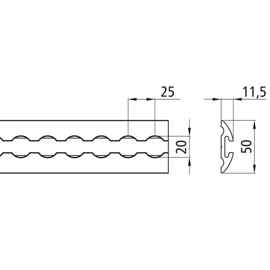Airline profile anchor rail 4001-AL, aluminum anodised, 6000 mm
