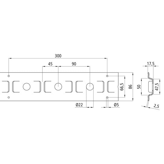 S-Line® round hole connecting rail 3100-VK, pre-galvanised, 592