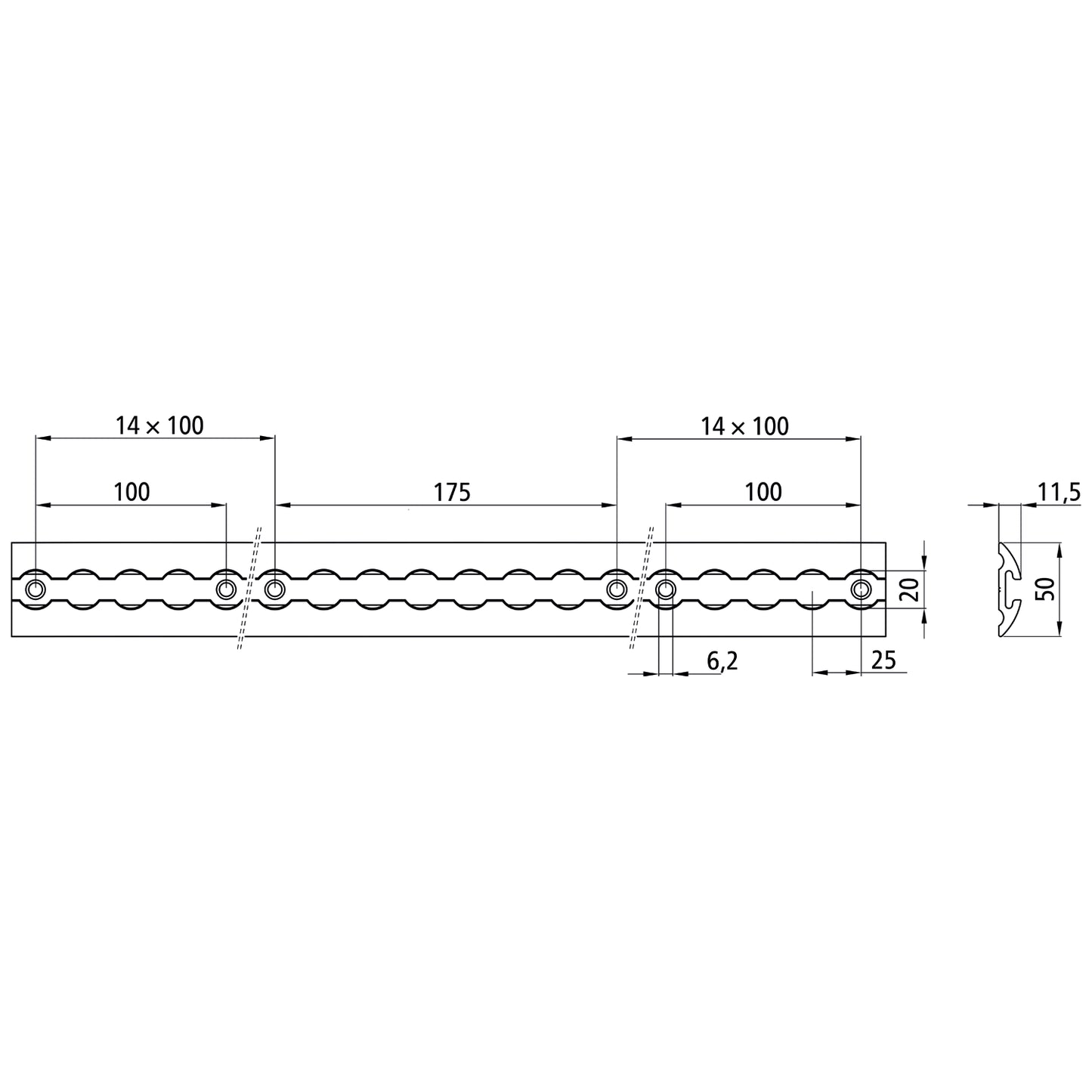 Airline profile anchor rail 4001-AL, black anodised aluminium,