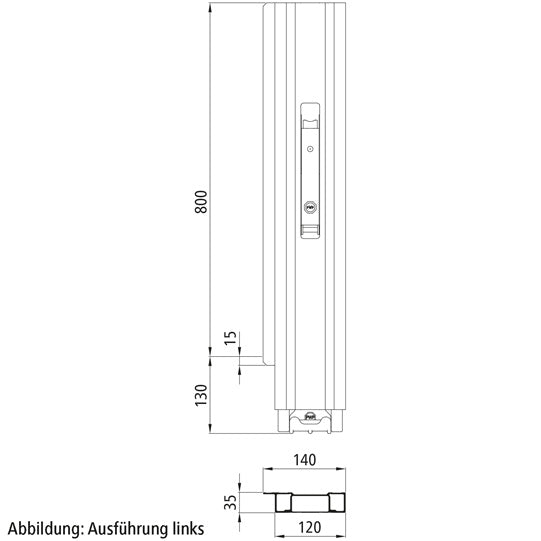 Blueline aluminium corner pillar IL, rear R, anodized, 800 mm