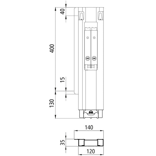 Blueline aluminum-corner stanchion DL, rear L, anodised, 400 mm