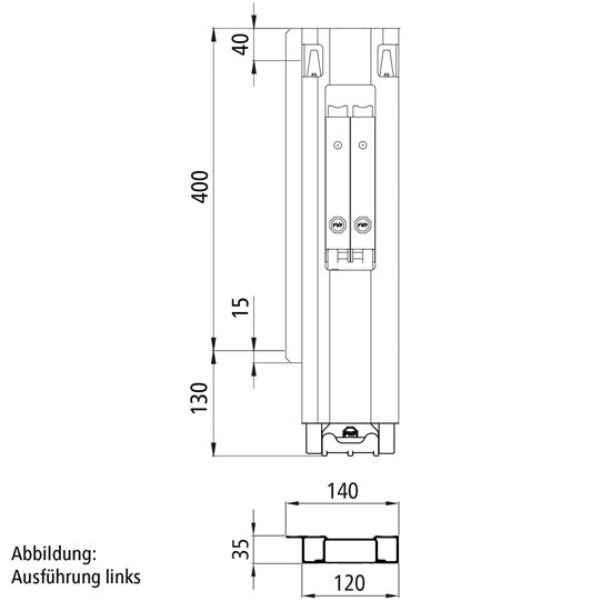 Blueline aluminum-corner stanchion DL, rear R, anodised, 400 mm