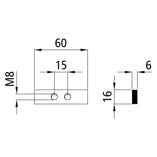 Blueline threaded plate, M8, 15 mm hole spacing