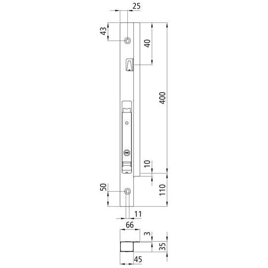 Blueline aluminum-corner stanchion DL, front L, anodised, 400 m