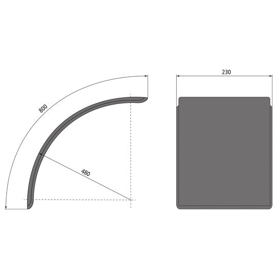 Tractor mudguard, plastic, WxRxL 230x480x800