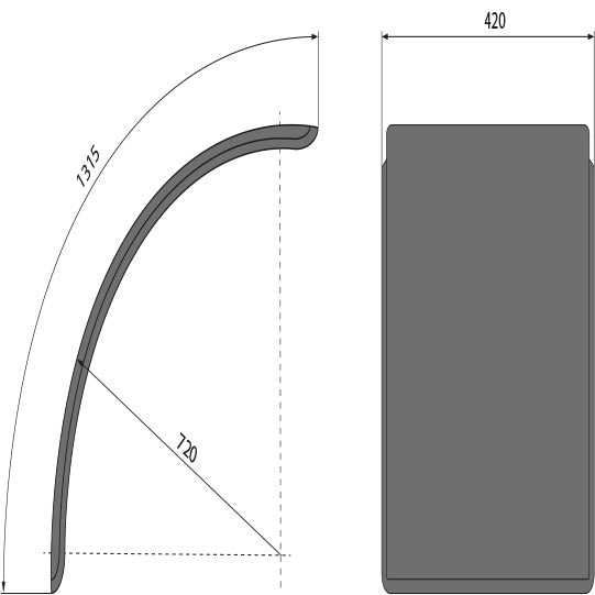 Tractor mudguard, plastic, WxRxL 420x720x1315