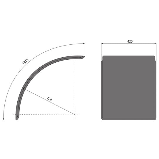 Tractor mudguard, plastic, WxRxL 420x720x1315