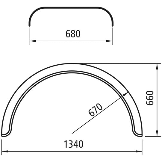 Stänkskärmar, plast, vit rand, 670x1340, längd 2090 mm