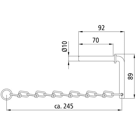 Socket pin 10x70 mm w/ chain and ring Chain length 200 mm raw