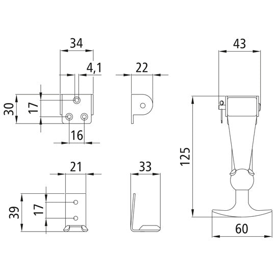 Bonnet holder, galvanised stl. parts, length 125 mm