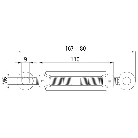 Turnbuckle, galvanized, M6, with 2 eyelets, DIN 1480 Form C