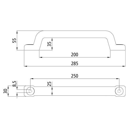 Large handle, black plastic