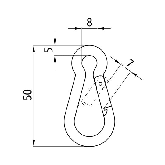 Snap hook, galvanised, 50 x 5 mm