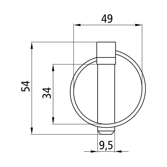 Folding cotter pin, galvanized, 9.5 mm, round spring washer