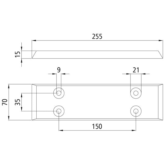 Gummiunderlag 70 x 255 x 15 mm (B x L x H) Shore-hårdhet 80