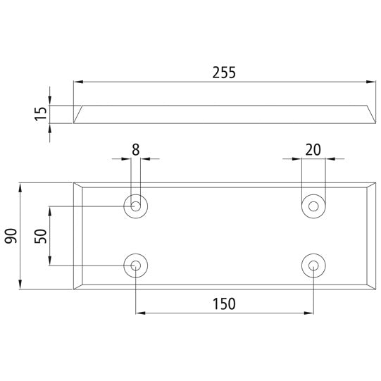 Gummiunderlag 90 x 255 x 15 mm (B x L x H), Shore-hårdhet 8