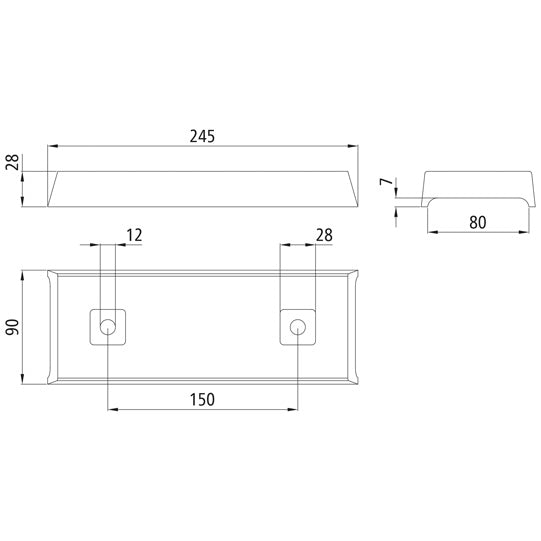 Gummiunderlag 90 x 245 x 28 mm (B x L x H)