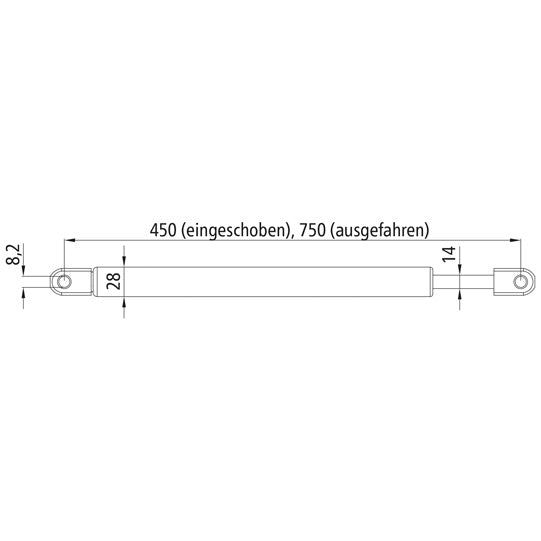 Gas spring 4-8-300-1/1250N-450/750 A/A,spring f.ce 1250N,stroke