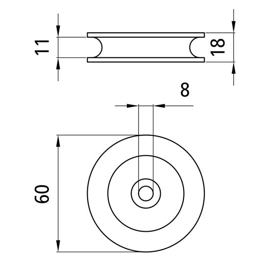 Rope pulley Ø 60 mm, raw