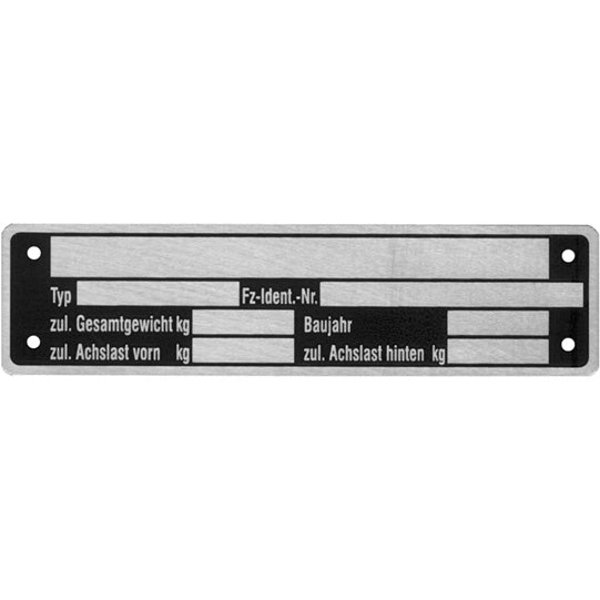 Vehicle type plate 148 x 38 mm