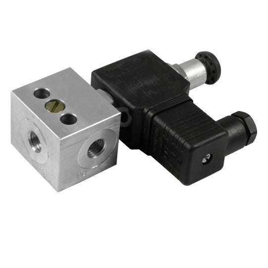 3/2-way solenoid valve, cable outlet at top, electric actuation