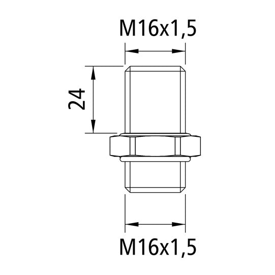Skottkoppling, M16 x 1,5/M16 x 1,5, gänglängd 24 mm