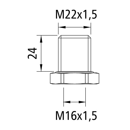 Bulkhead connector, M22 x 1.5/M16 x 1.5, thread length 24 mm